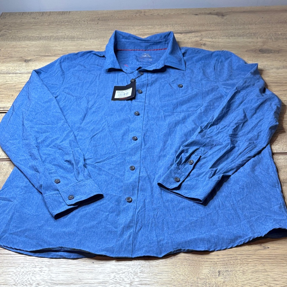 Men’s ZeroXposur Heather Denim Blue PolySpandex Travel Series L/S Shirt Size XXL